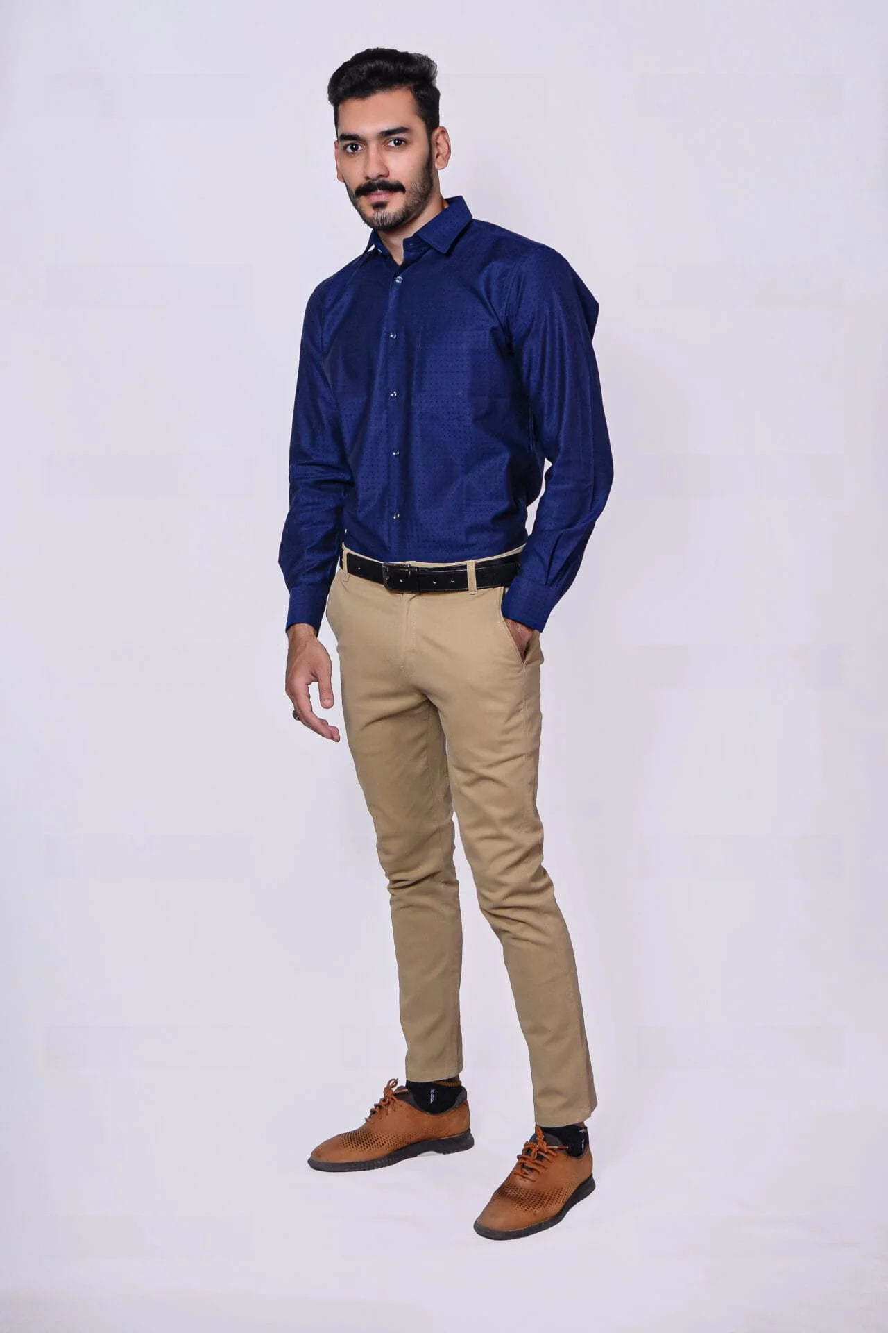 Firdous Premium Men's Formal Shirt – Dark Blue – Cotton